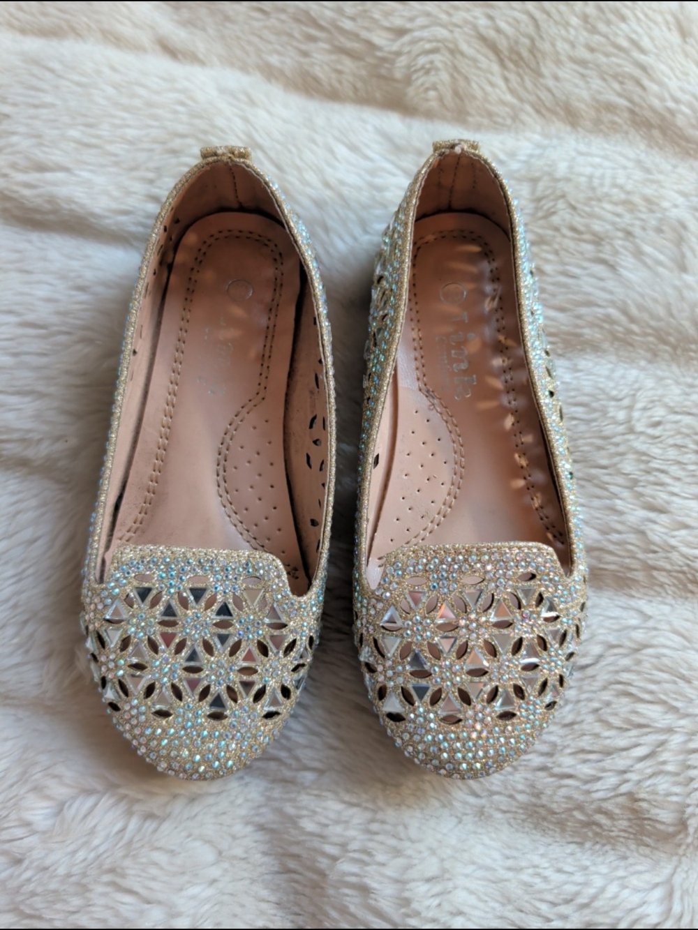 Link Comfort Toddler Girls' Sparkly Gold Ballet Flats Sz 10